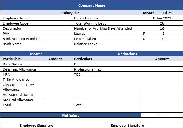 Salary & Pay Slip Format - Download Excel Format
