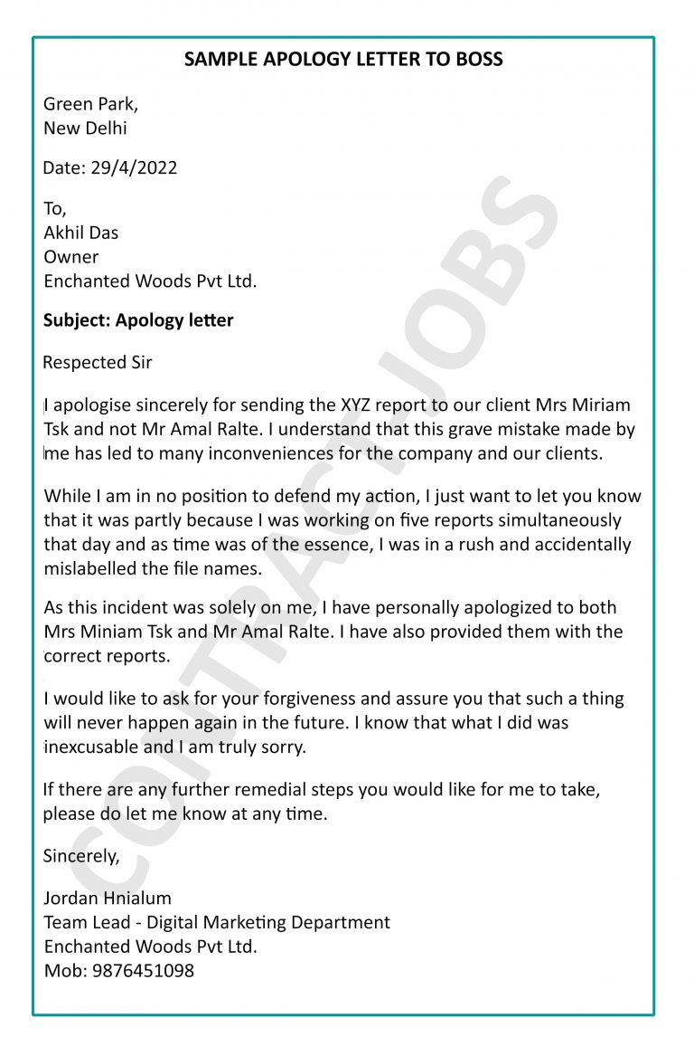 How To Write A Apology Letter Format Samples