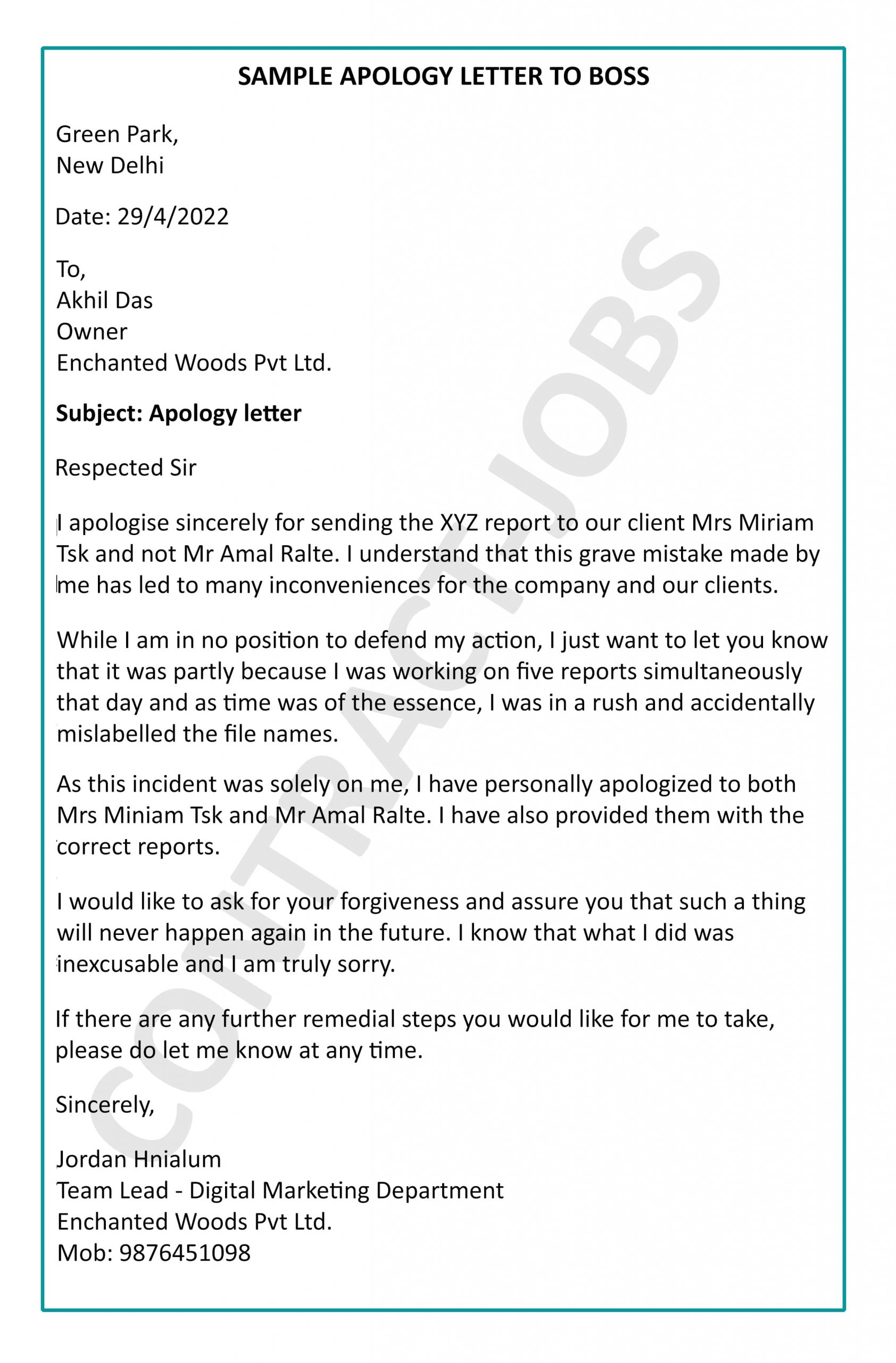 Apology Letter to Boss