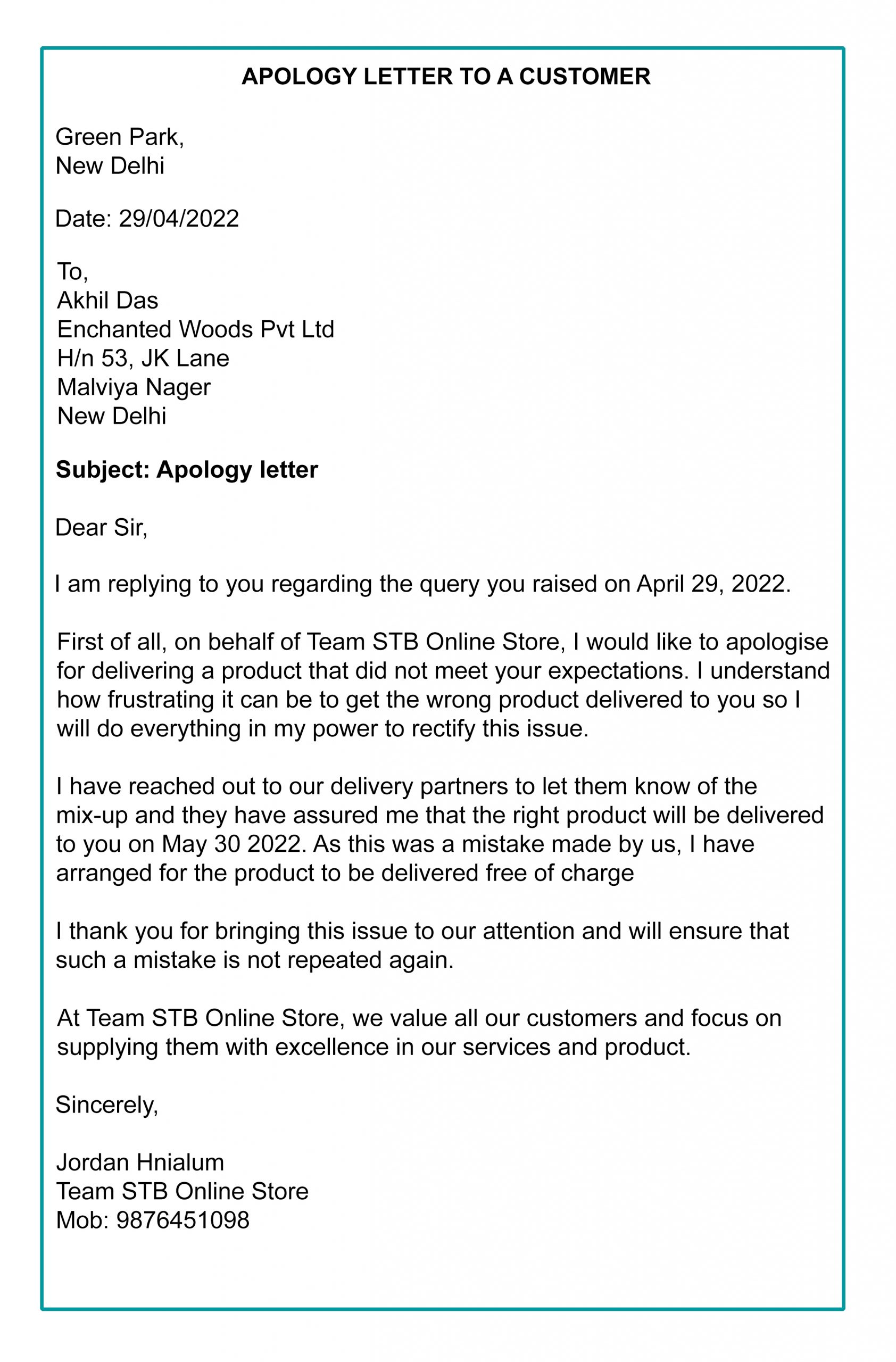 Apology-Letter to customer