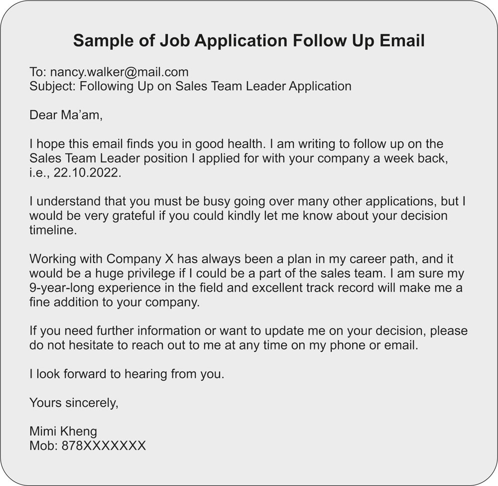 Follow Up On Job Application Email Template
